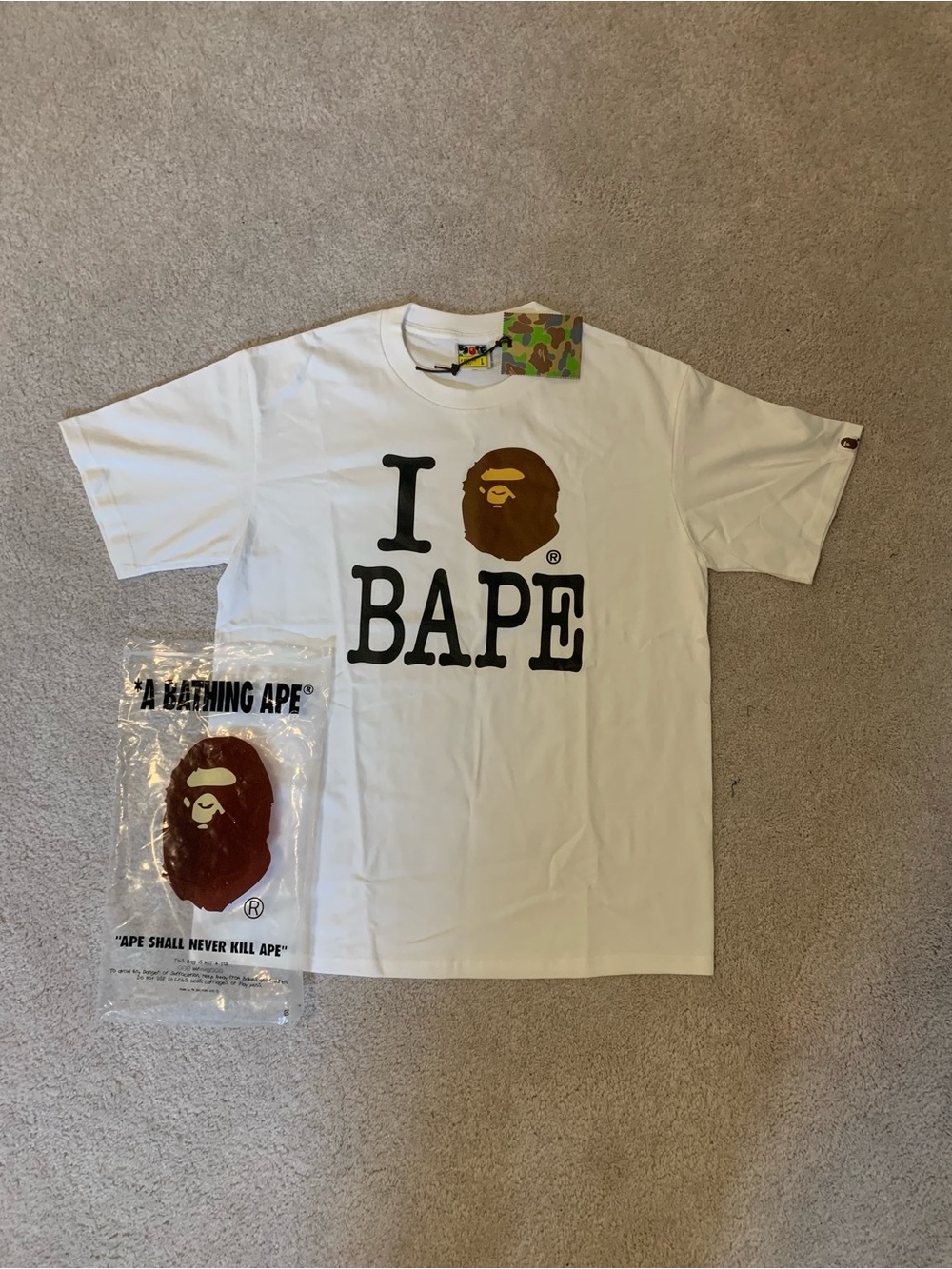 Bape White 'I BAPE' Tee with Brown Ape Logo